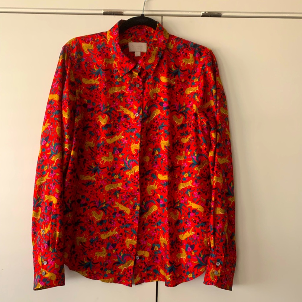 J.Crew Collection 100% Silk Jungle Cat Print Blouse, Size 12